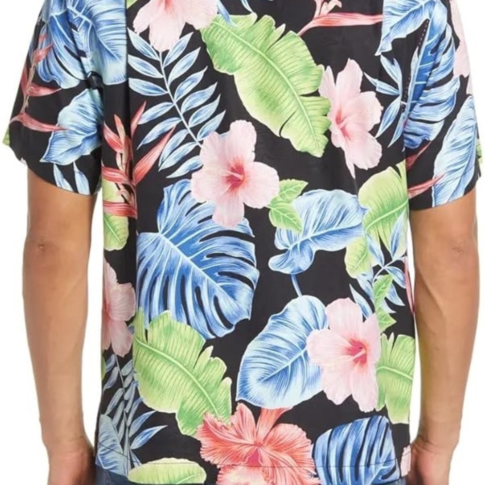 Tommy Bahama Hibiscus Grove 100% Silk Short Sleeve Camp Floral Black Pink - Picture 3 of 16